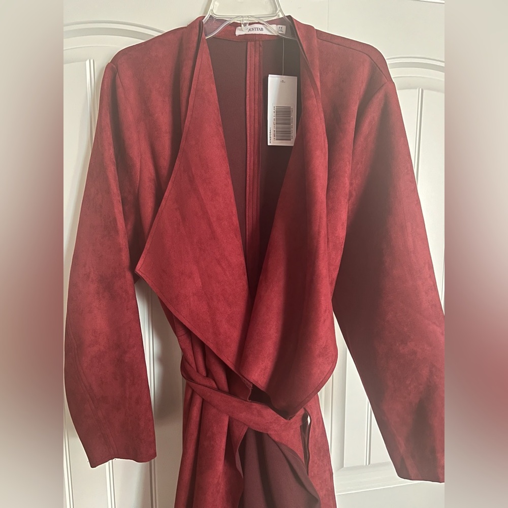 NEW Just Fab Faux Suede Orange Spice Waterfall Long Coat Size 2X - Picture 4 of 16